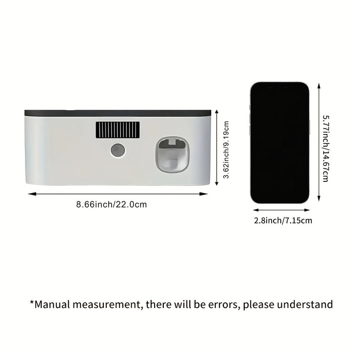 Wall-mounted toothbrush holder with automatic toothpaste dispenser and shelf
