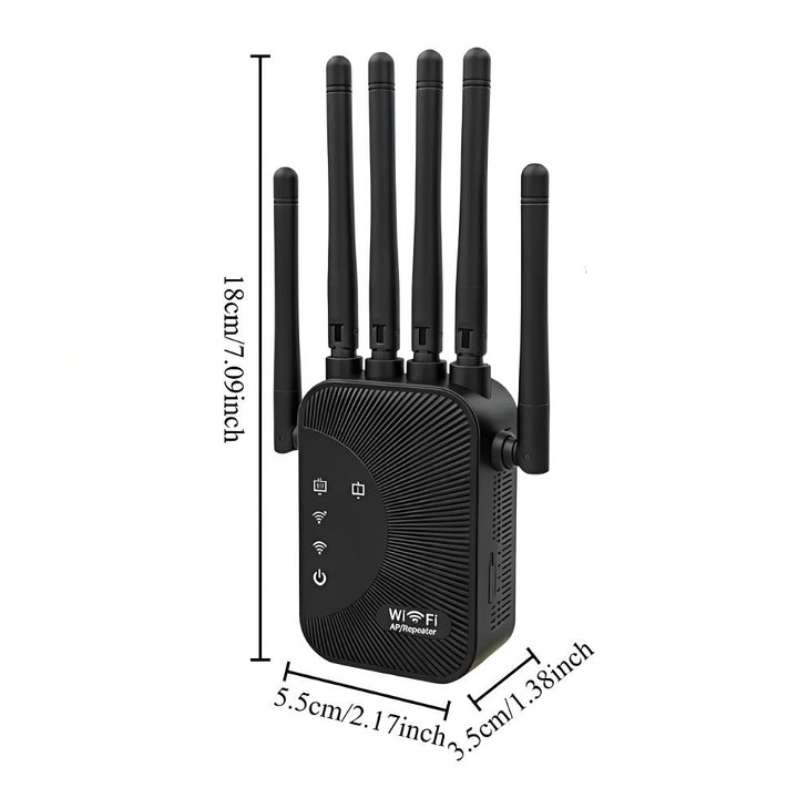Wi-Fi extender signal booster with six antennas and Ethernet port