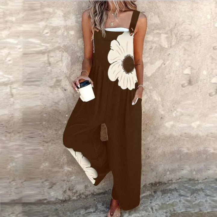 Casual summer dungarees with floral print and wide leg for easy movement