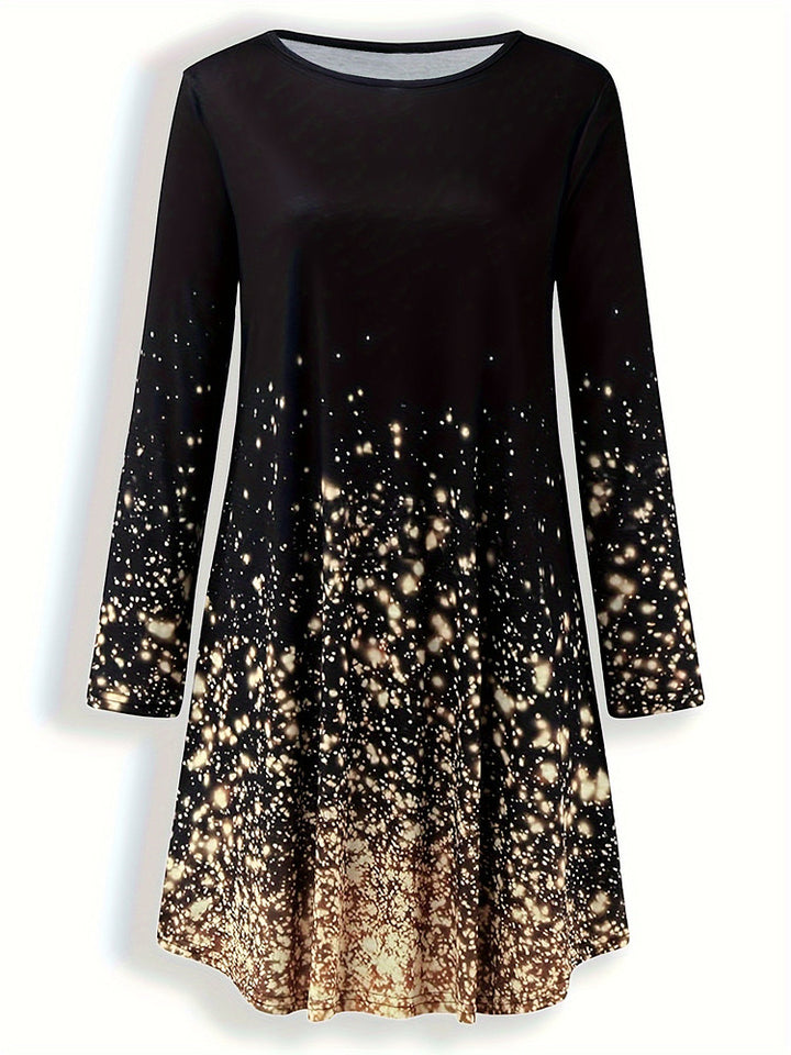 Women's plus size abstract print long sleeve midi dress with pockets