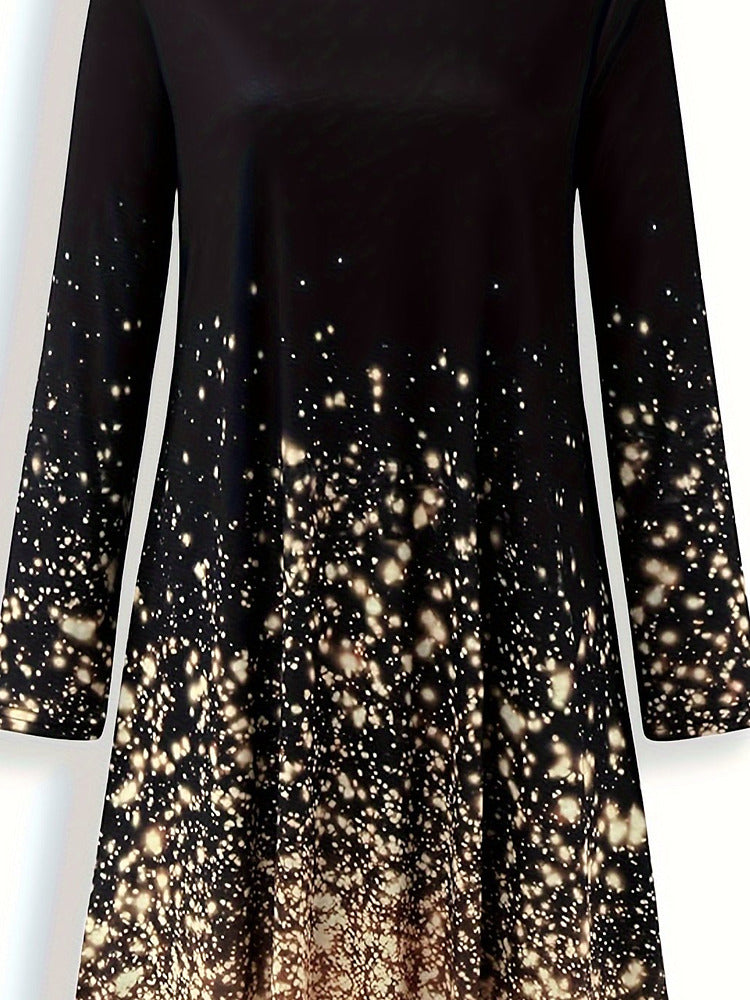 Women's plus size abstract print long sleeve midi dress with pockets