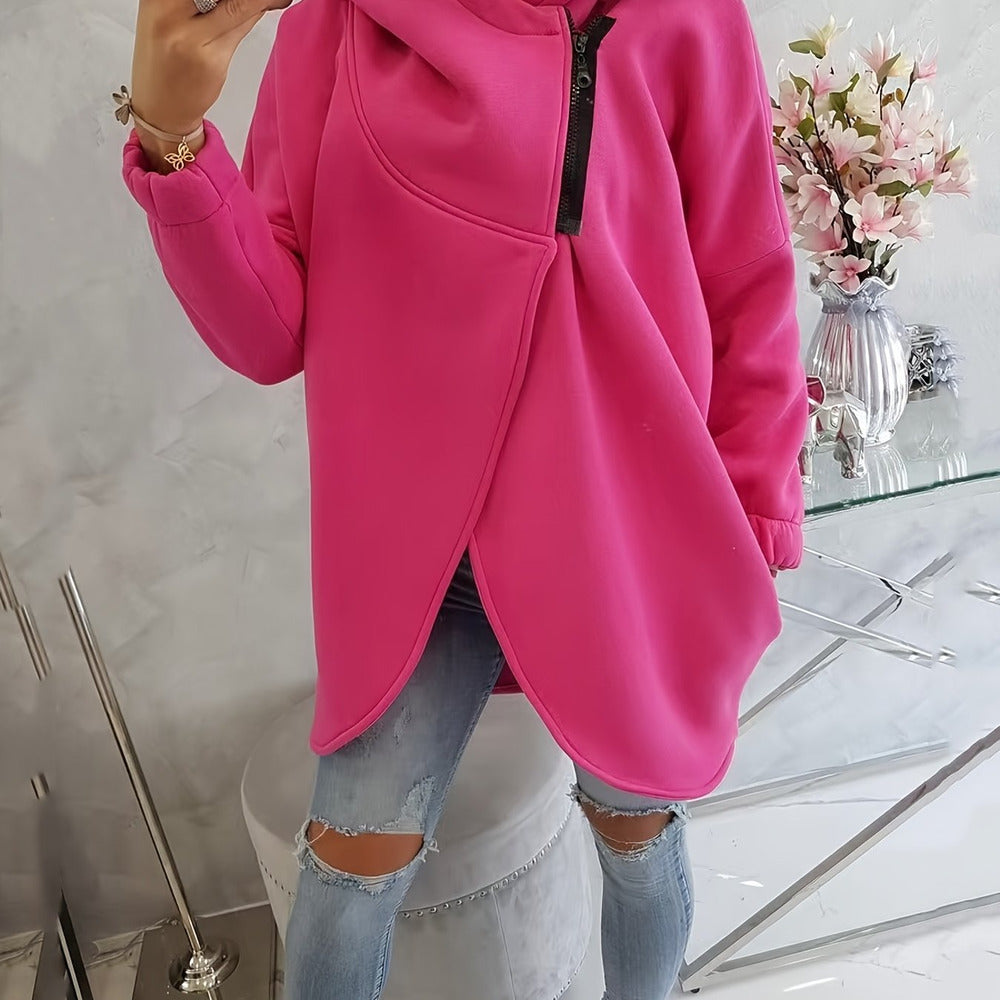 Women's asymmetric zip hoodie jacket in fuchsia