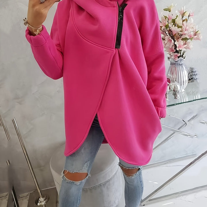 Women's asymmetric zip hoodie jacket in fuchsia
