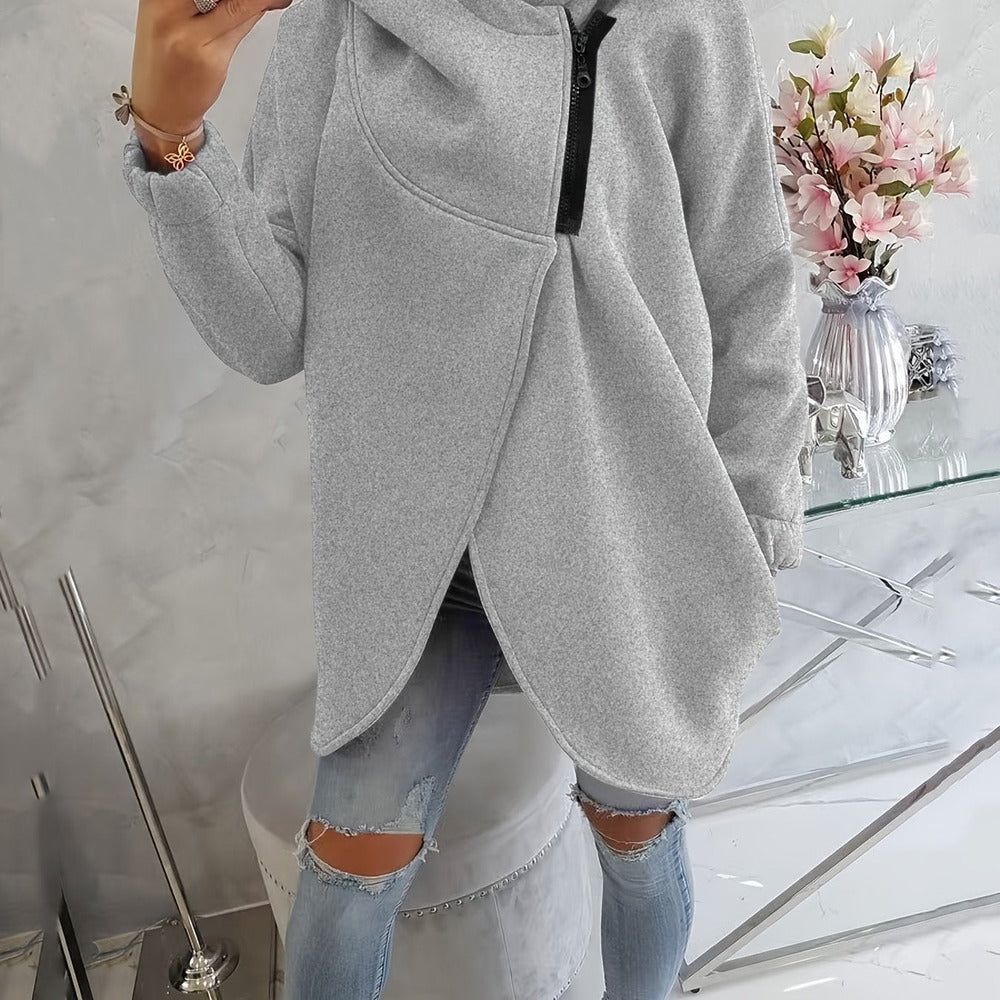 Women's asymmetric zip hoodie jacket in grey