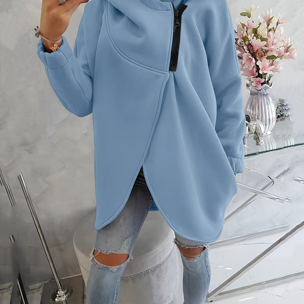 Women's asymmetric zip hoodie jacket in light blue