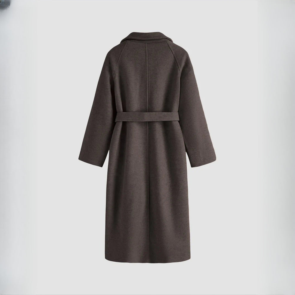 Women's Belted Longline Wrap Coat - brown back