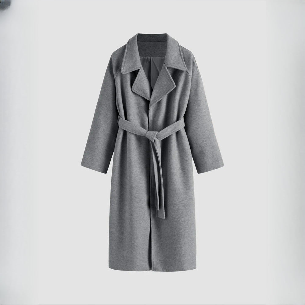 Women's Belted Longline Wrap Coat - dark grey front