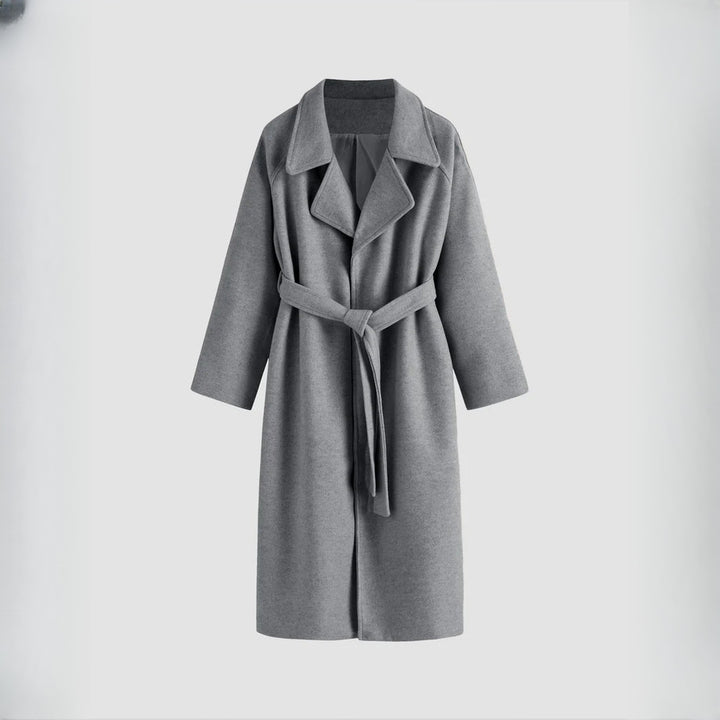 Women's Belted Longline Wrap Coat - dark grey front