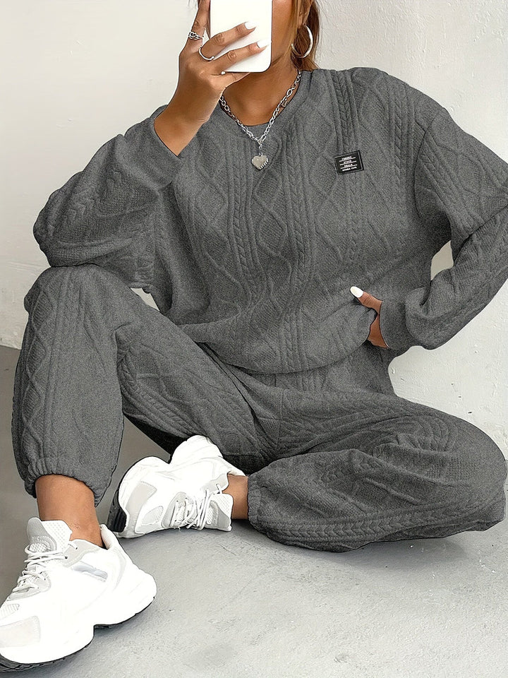 Women's charcoal grey cable textured loungewear co-ord set with jumper and joggers