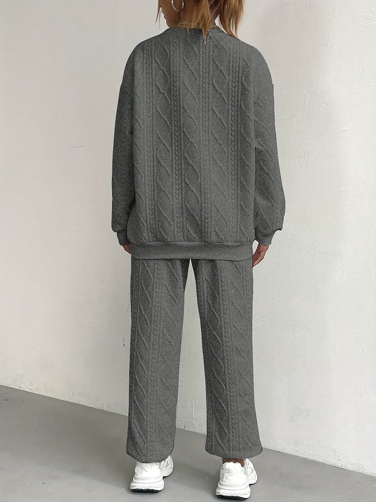 Women's charcoal grey cable textured loungewear co-ord set with jumper and joggers