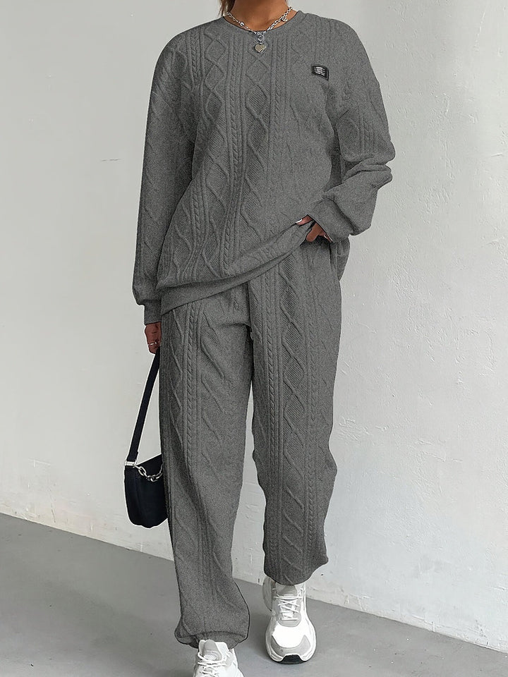 Women's charcoal grey cable textured loungewear co-ord set with jumper and joggers