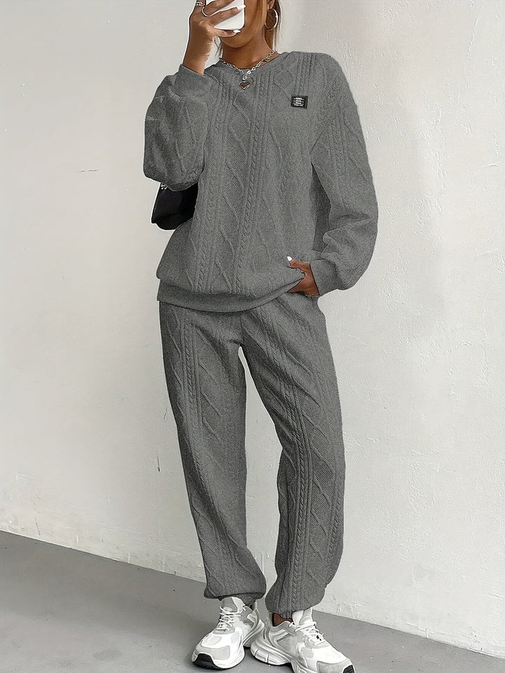 Women's charcoal grey cable textured loungewear co-ord set with jumper and joggers