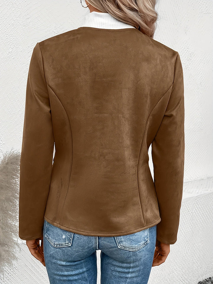 Women's plus size collarless zip-up short jacket
