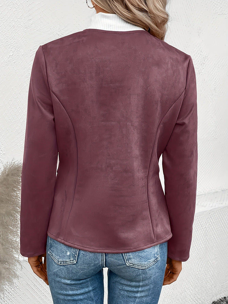 Women's plus size collarless zip-up short jacket
