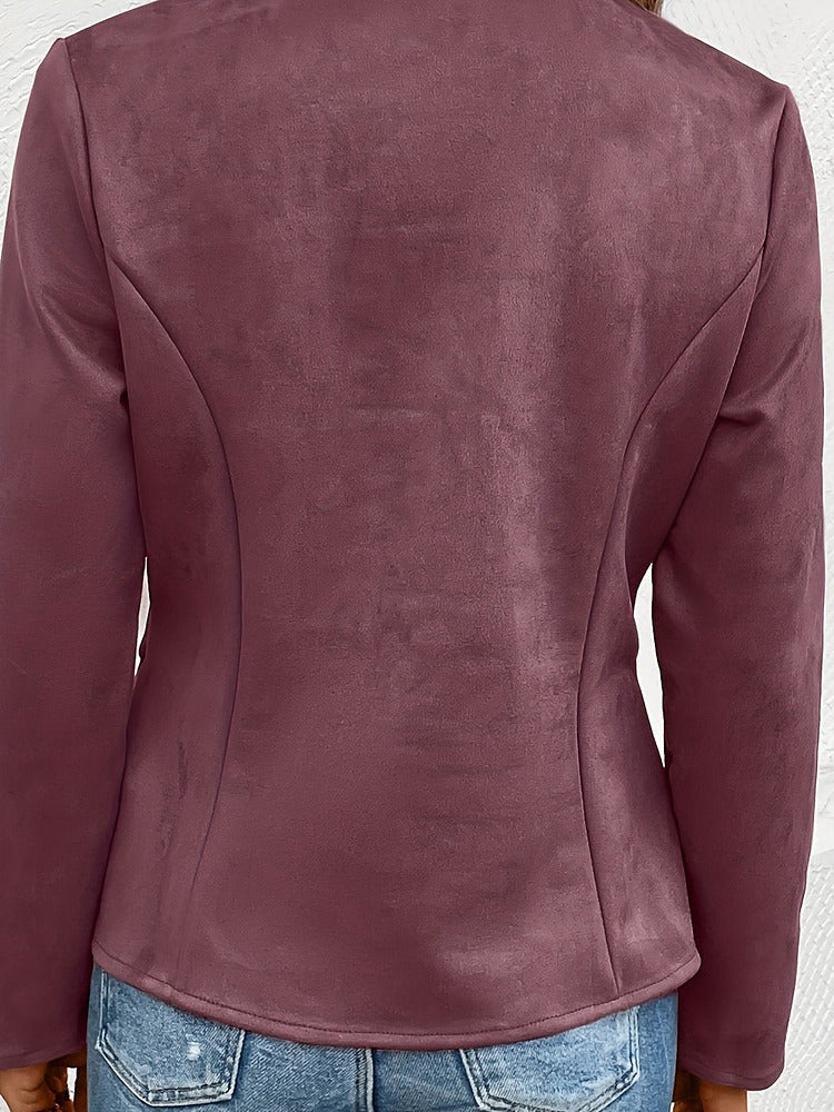 Women's plus size collarless zip-up short jacket