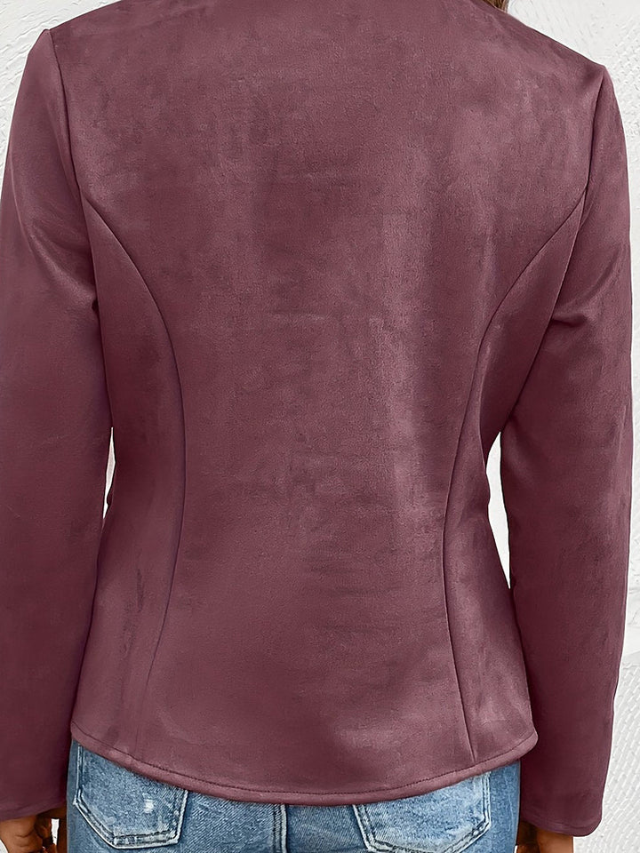 Women's plus size collarless zip-up short jacket