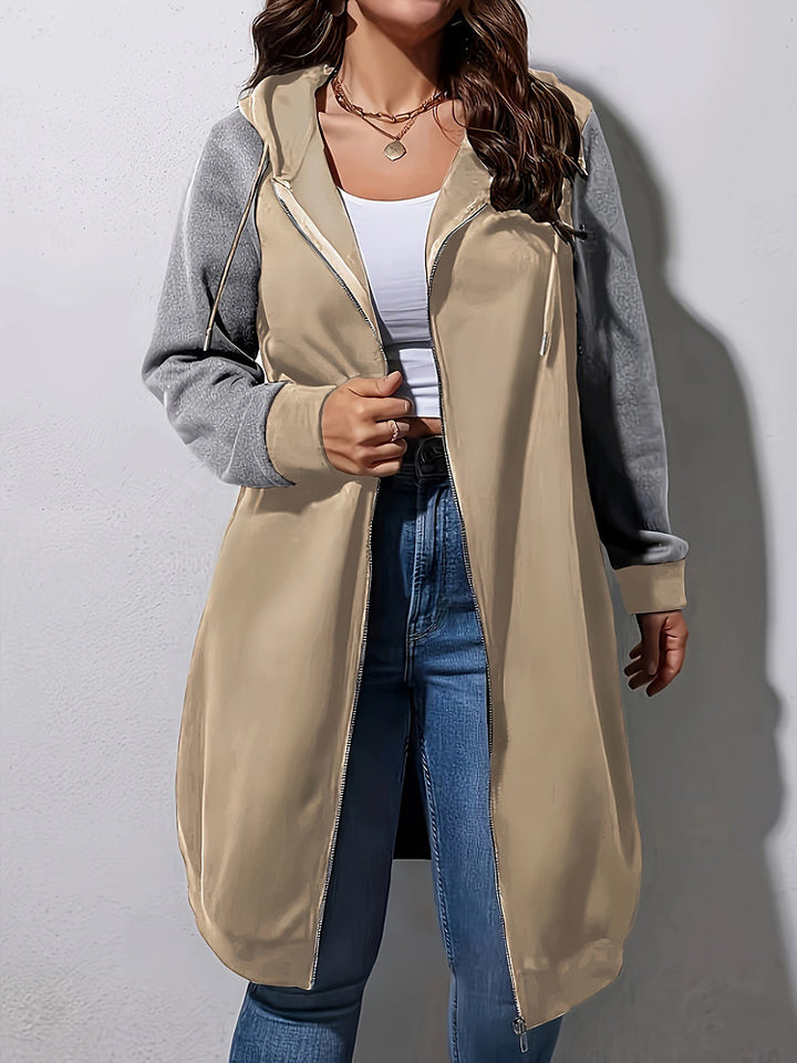 Women's plus size colour block longline zip-up hooded jacket