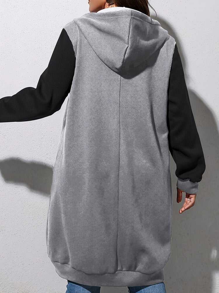 Women's plus size colour block longline zip-up hooded jacket