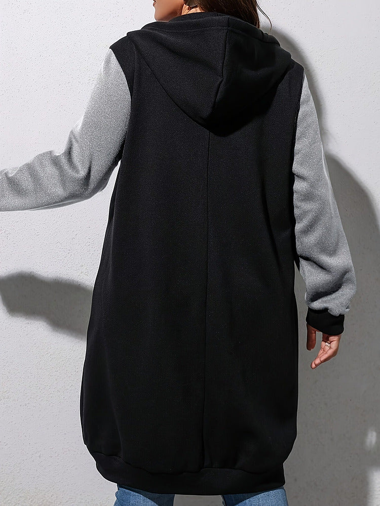 Women's plus size colour block longline zip-up hooded jacket