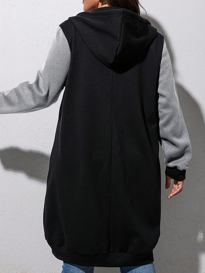 Women's plus size colour block longline zip-up hooded jacket