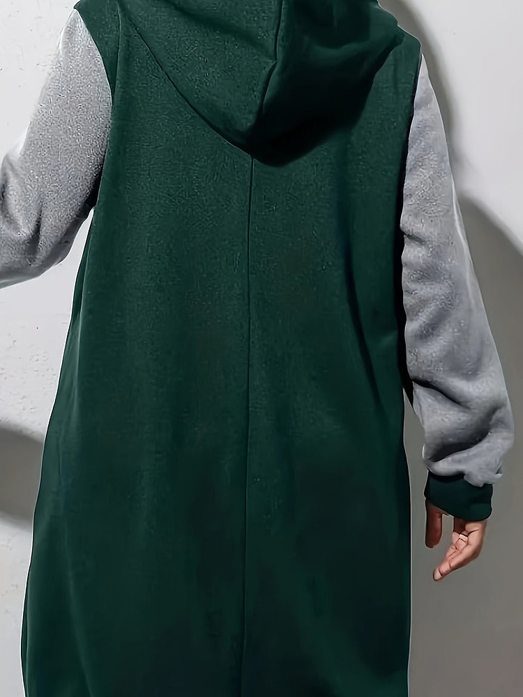 Women's plus size colour block longline zip-up hooded jacket