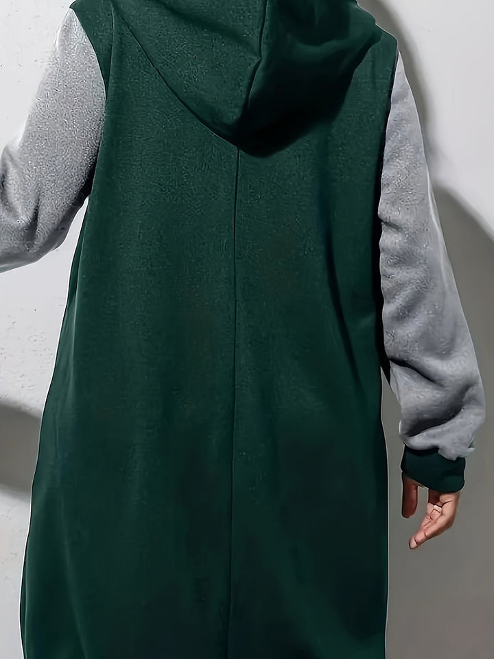 Women's plus size colour block longline zip-up hooded jacket