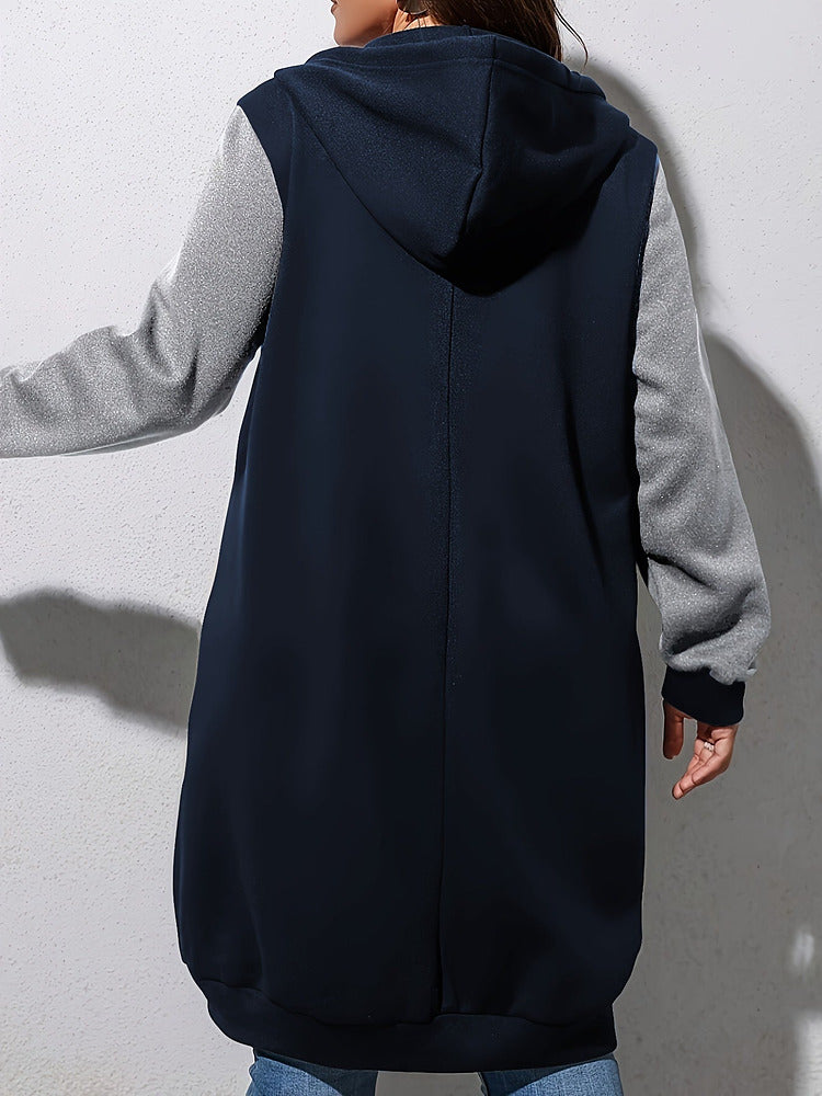 Women's plus size colour block longline zip-up hooded jacket