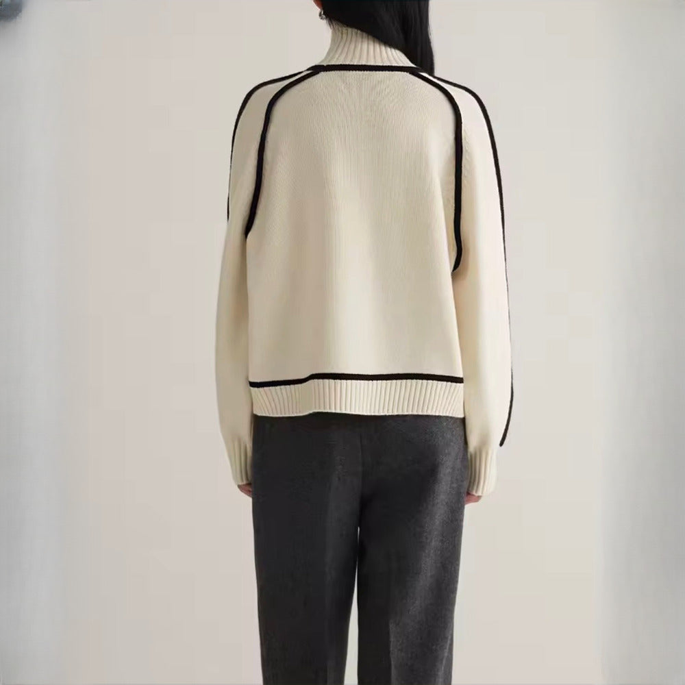 Women's Colour-Block Turtleneck Jumper - cream back