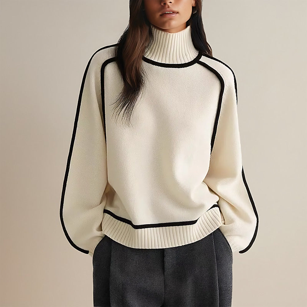 Women's Colour-Block Turtleneck Jumper - cream front