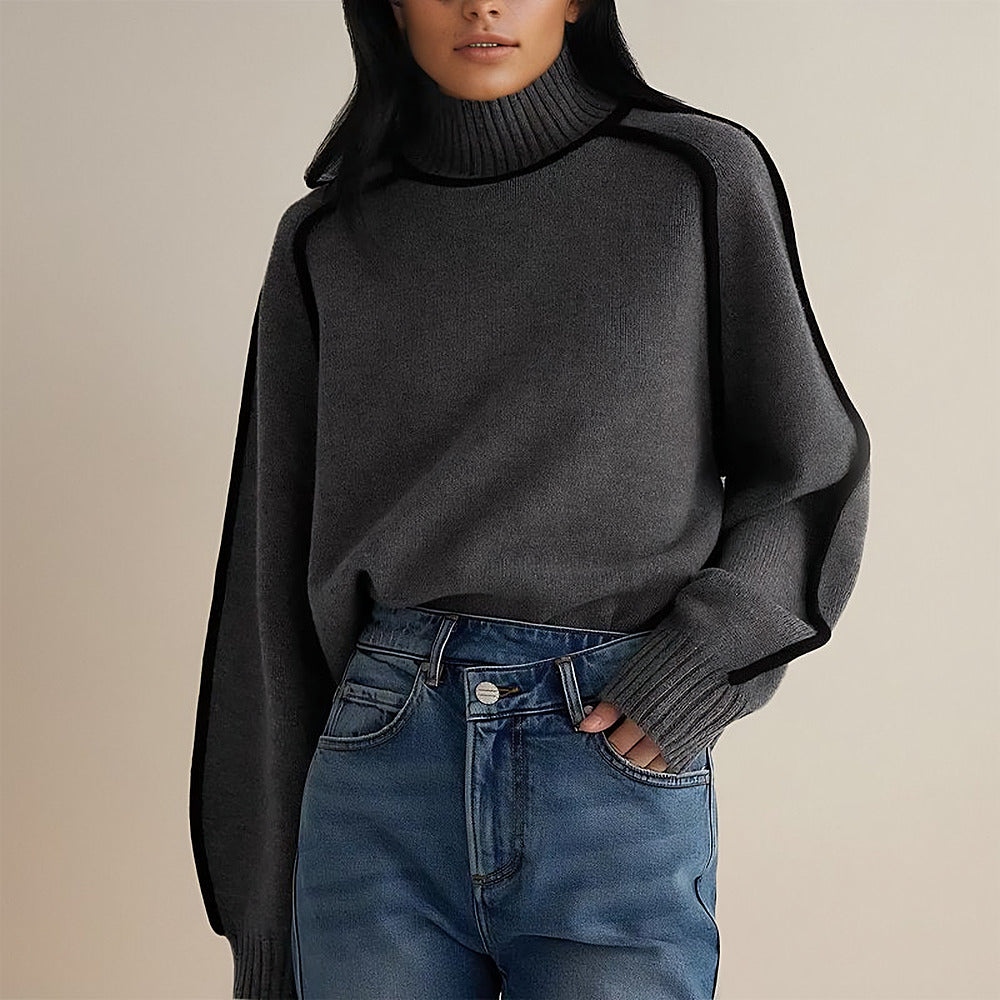 Women's Colour-Block Turtleneck Jumper - dark grey