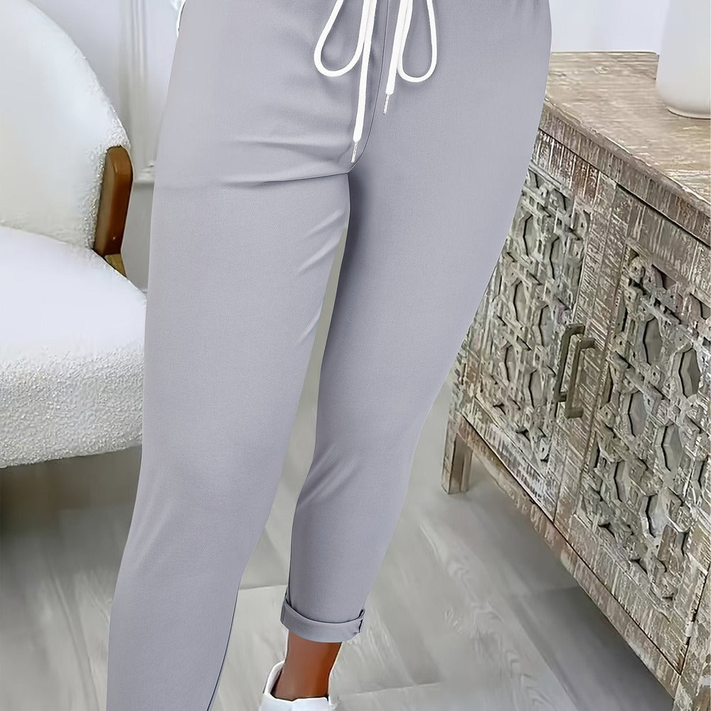 Women's drawstring tapered trousers in light grey