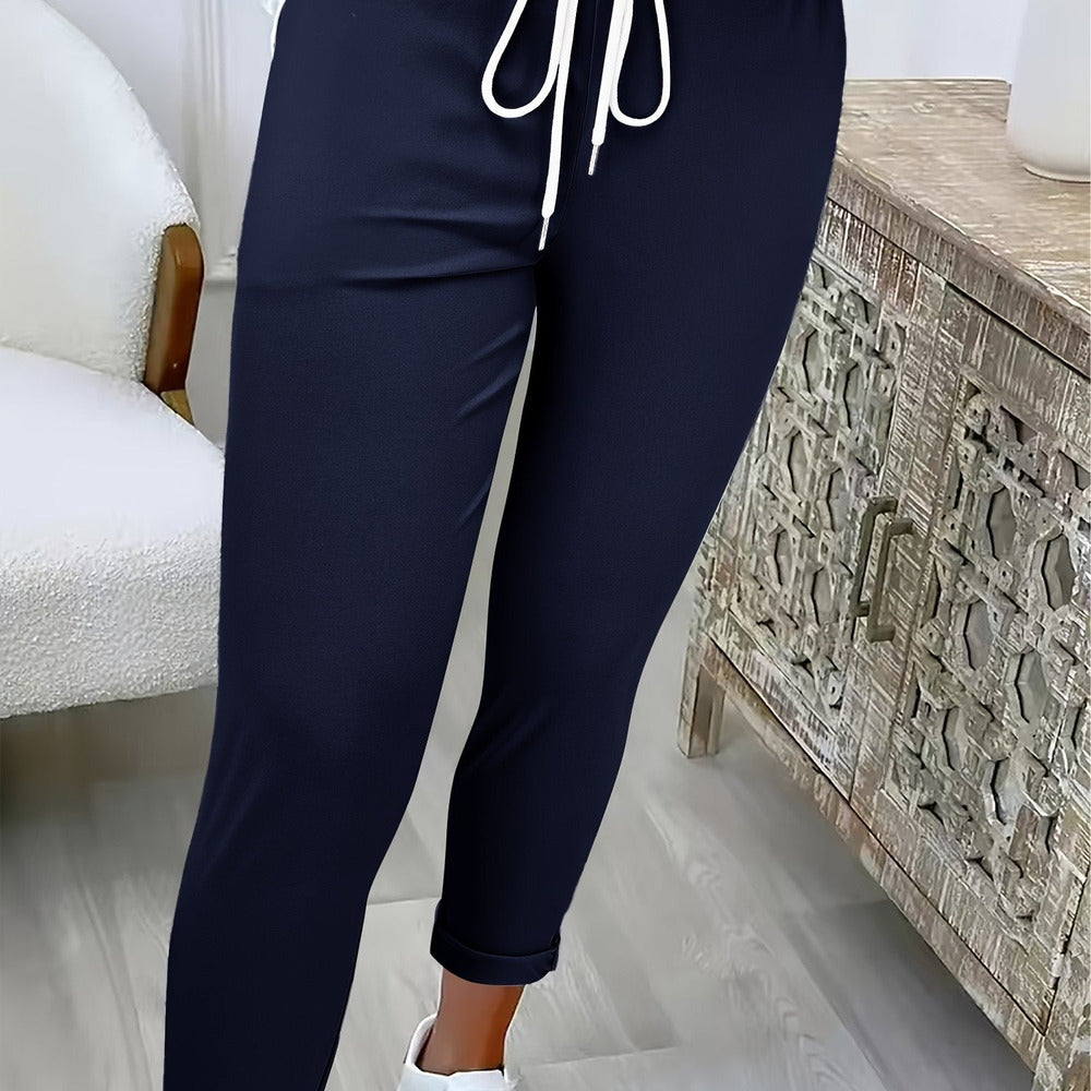 Women's drawstring tapered trousers in navy