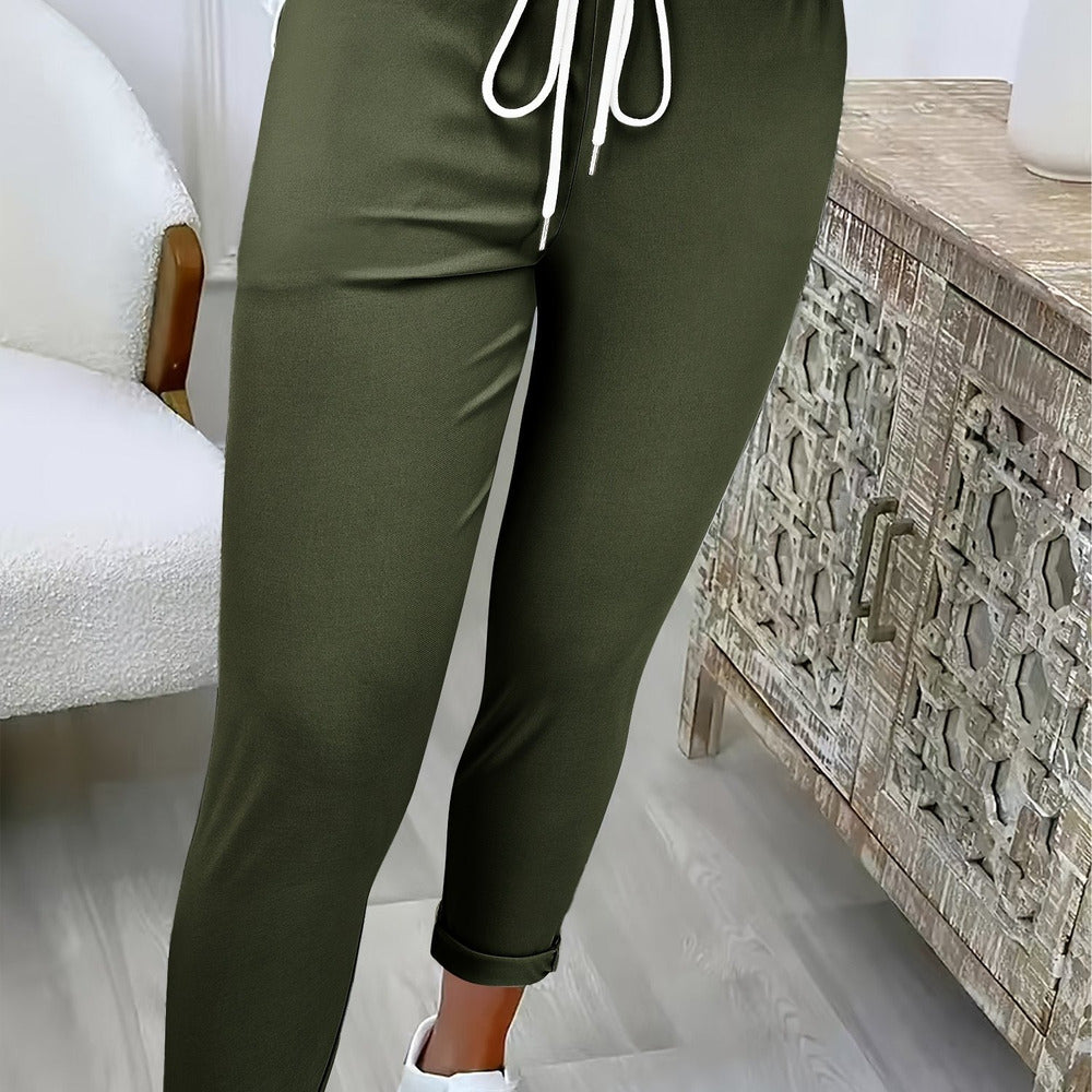 Women's drawstring tapered trousers in olive green