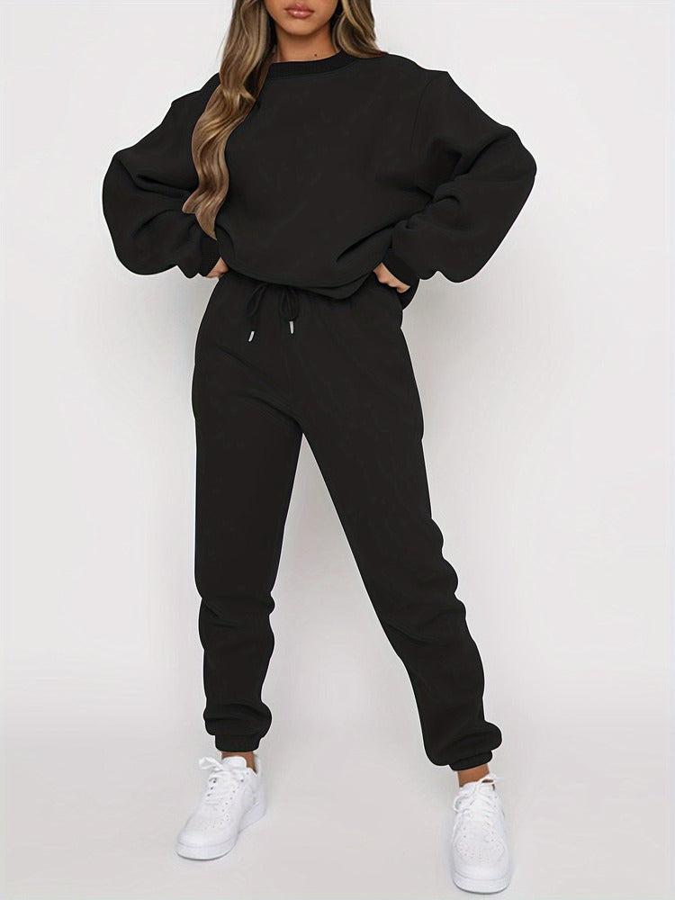 Women's drop shoulder sweatshirt and jogger set in black