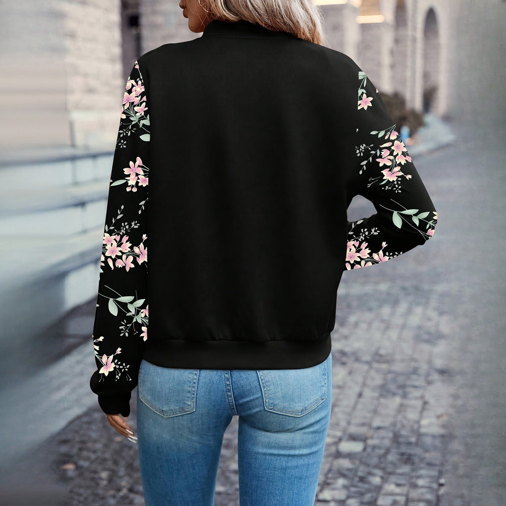 Women's floral sleeve bomber jacket, back view