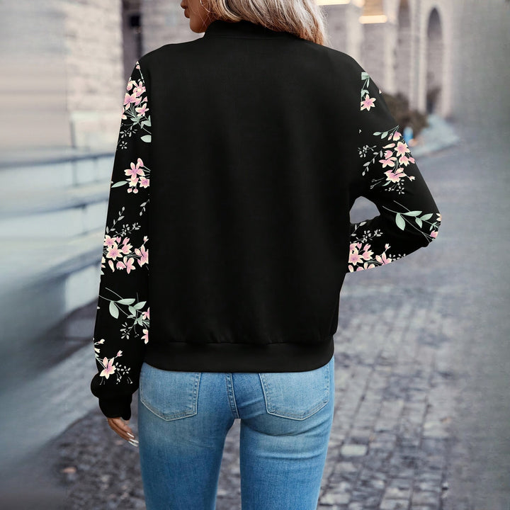 Women's floral sleeve bomber jacket, back view