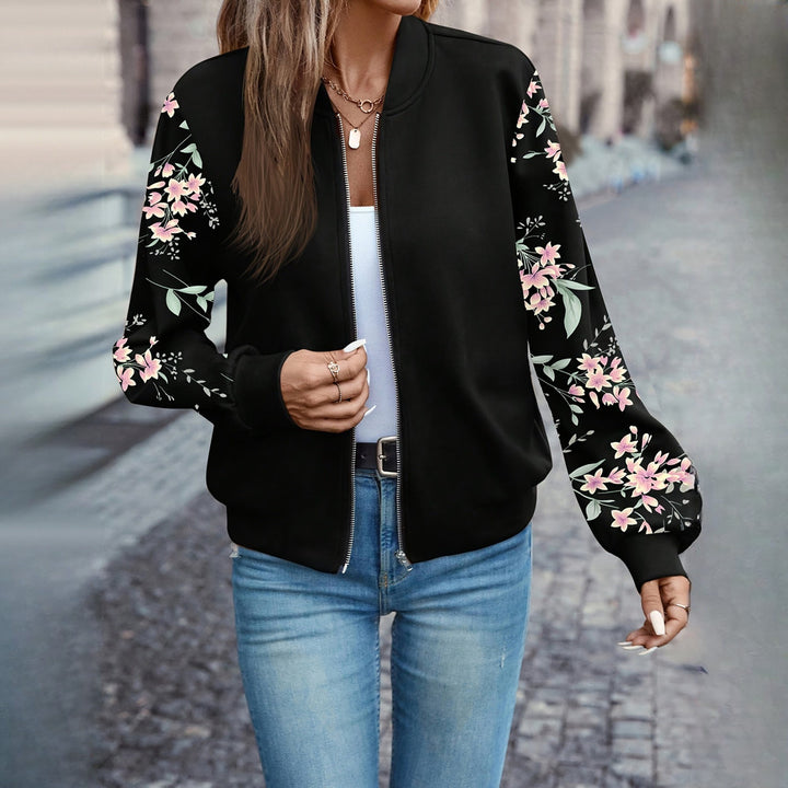 Women's floral sleeve bomber jacket, styled look