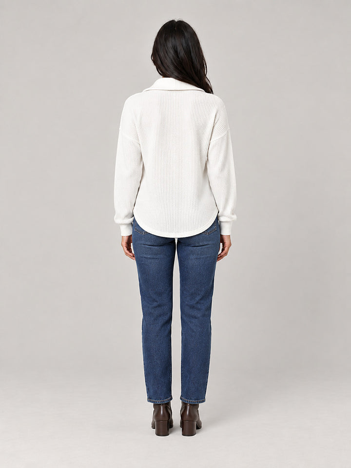 Women's half zip waffle knit jumper with stand collar
