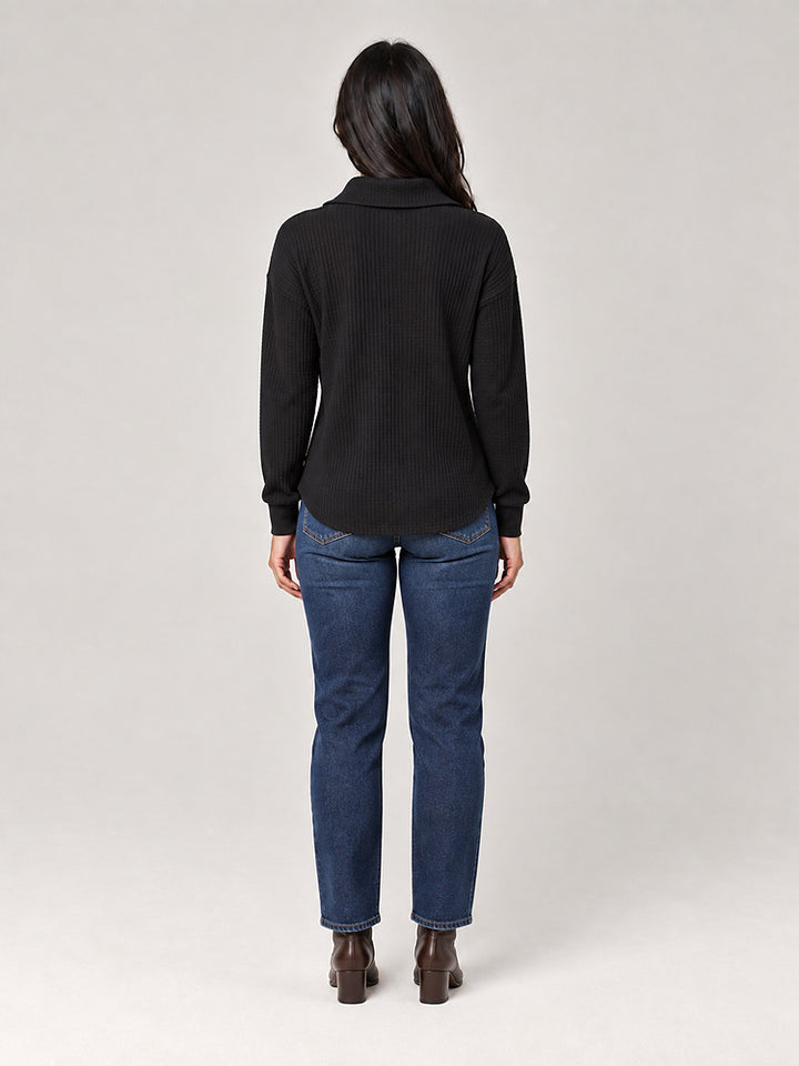 Women's half zip waffle knit jumper with stand collar