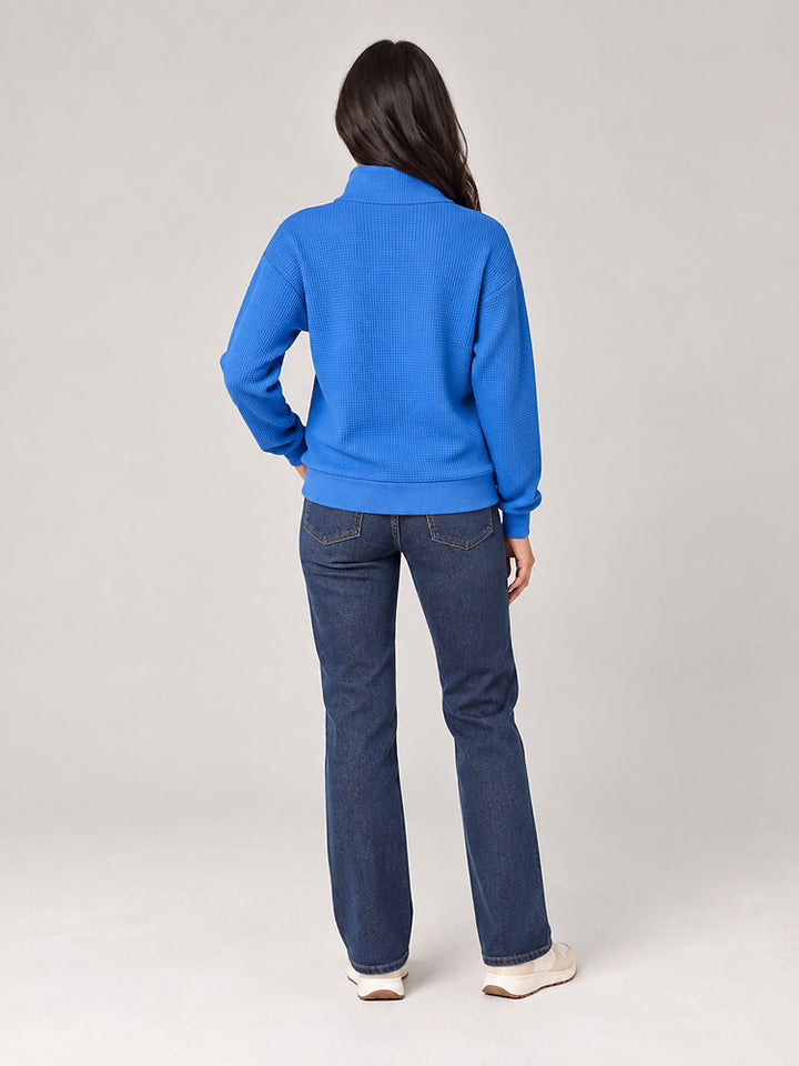 Women's half zip waffle knit jumper with stand collar