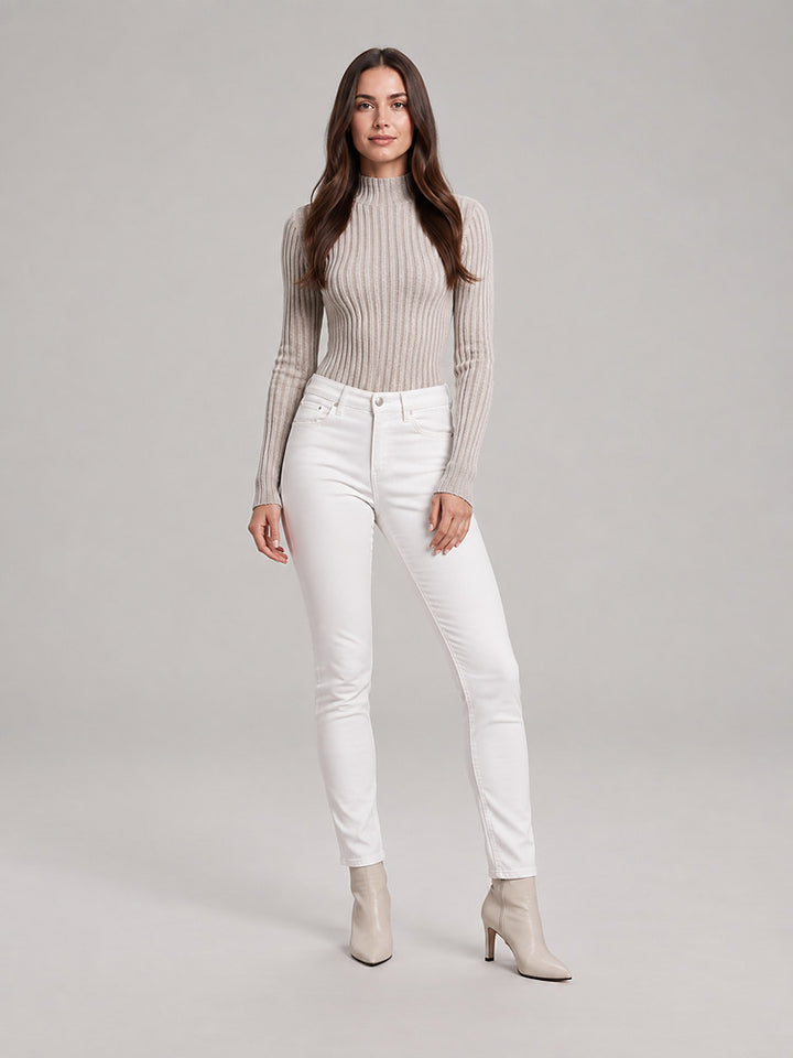 Women's high neck ribbed bodysuit in beige