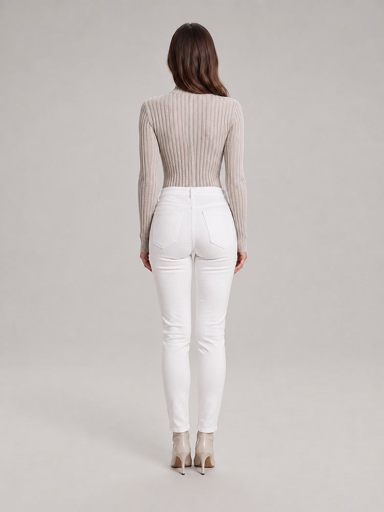 Women's high neck ribbed bodysuit in beige