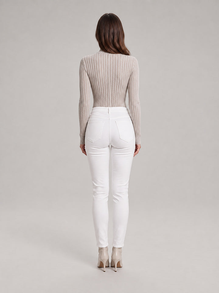 Women's high neck ribbed bodysuit in beige