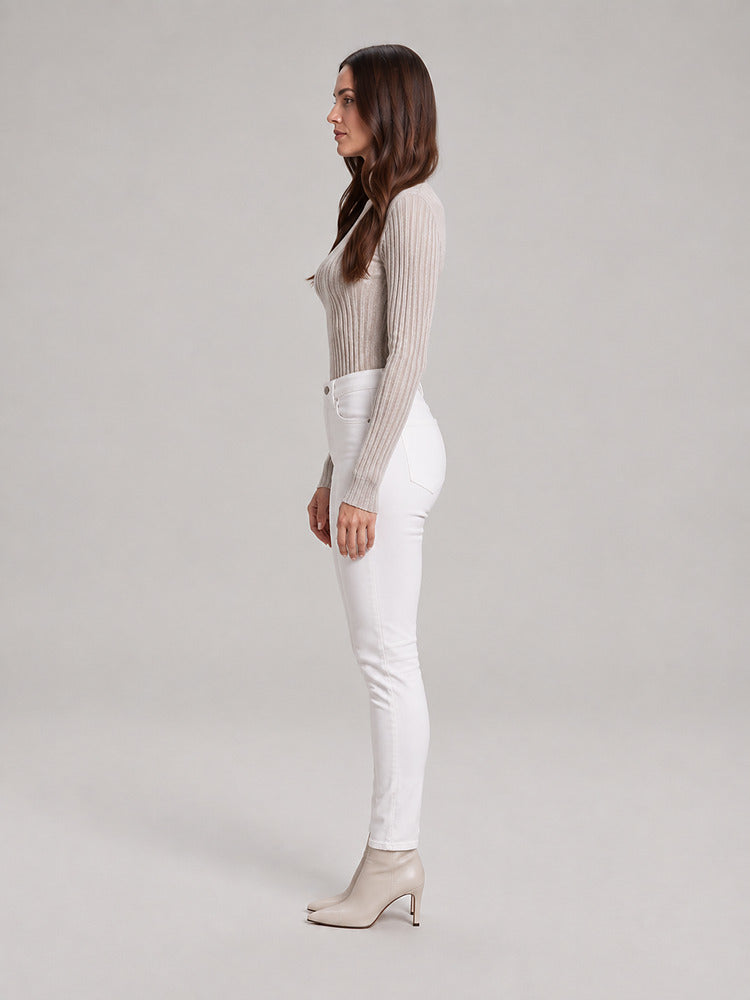 Women's high neck ribbed bodysuit in beige