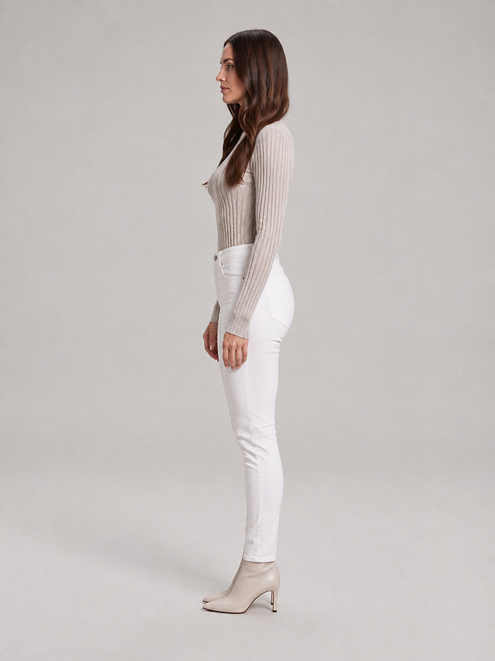 Women's high neck ribbed bodysuit in beige