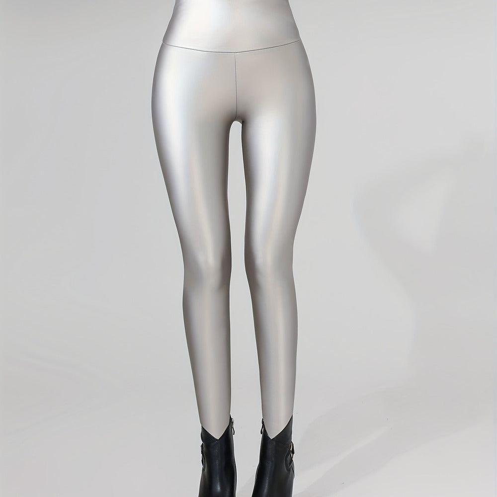Women's high-shine leggings in silver