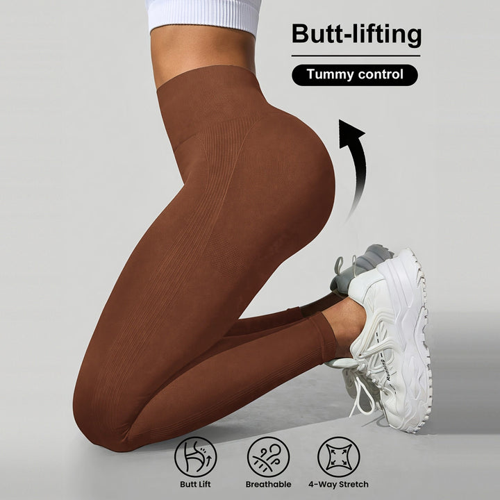 Women's high-waist shaping leggings in chocolate, front view