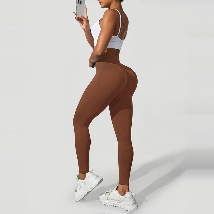 Women's high-waist shaping leggings in chocolate, side view