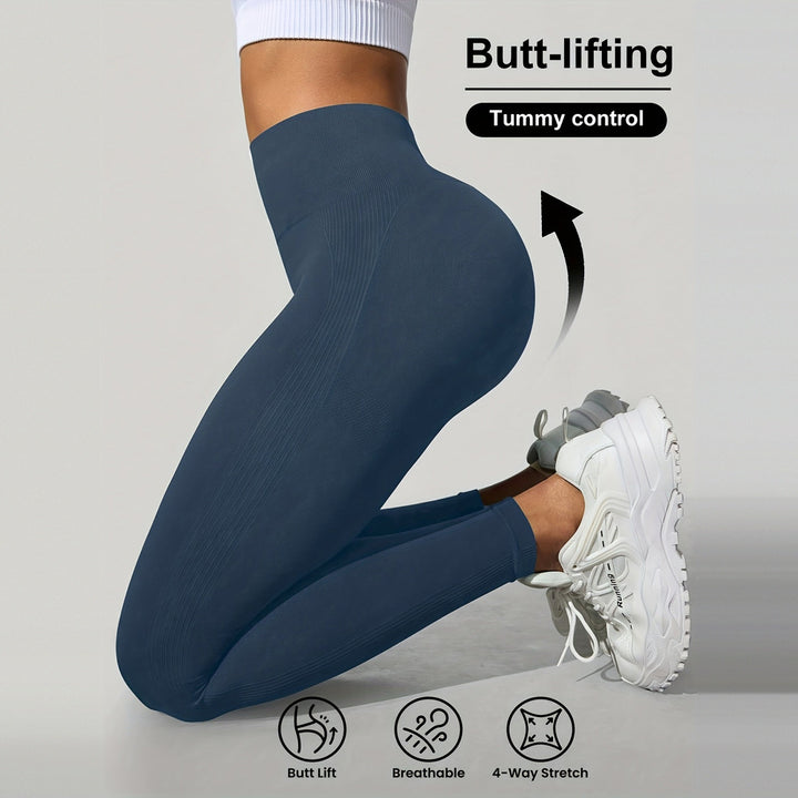 Women's high-waist shaping leggings in slate blue, front view