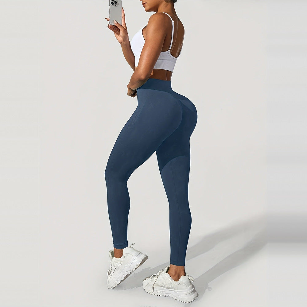 Women's high-waist shaping leggings in slate blue, side view